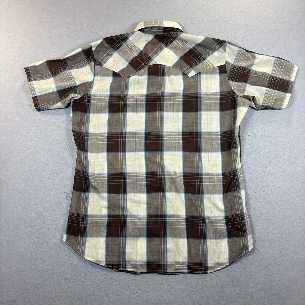 VTG Levi's Strauss Mens Western L Short Sleeve Pearl Snap Shirt Brown Plaid 80's